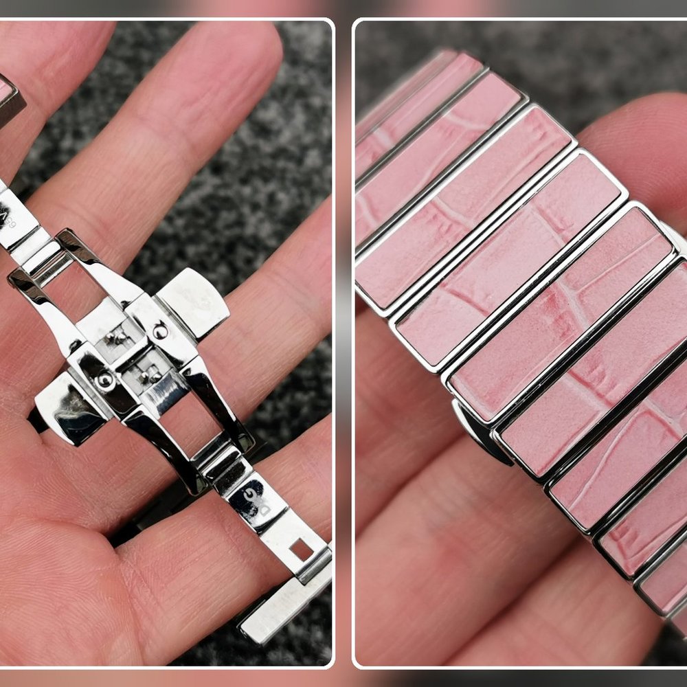 D&G TIME Quartz Watch Pink Croco Grain Stainless Steel Cuff Bracelet Authentic - Picture 7 of 12